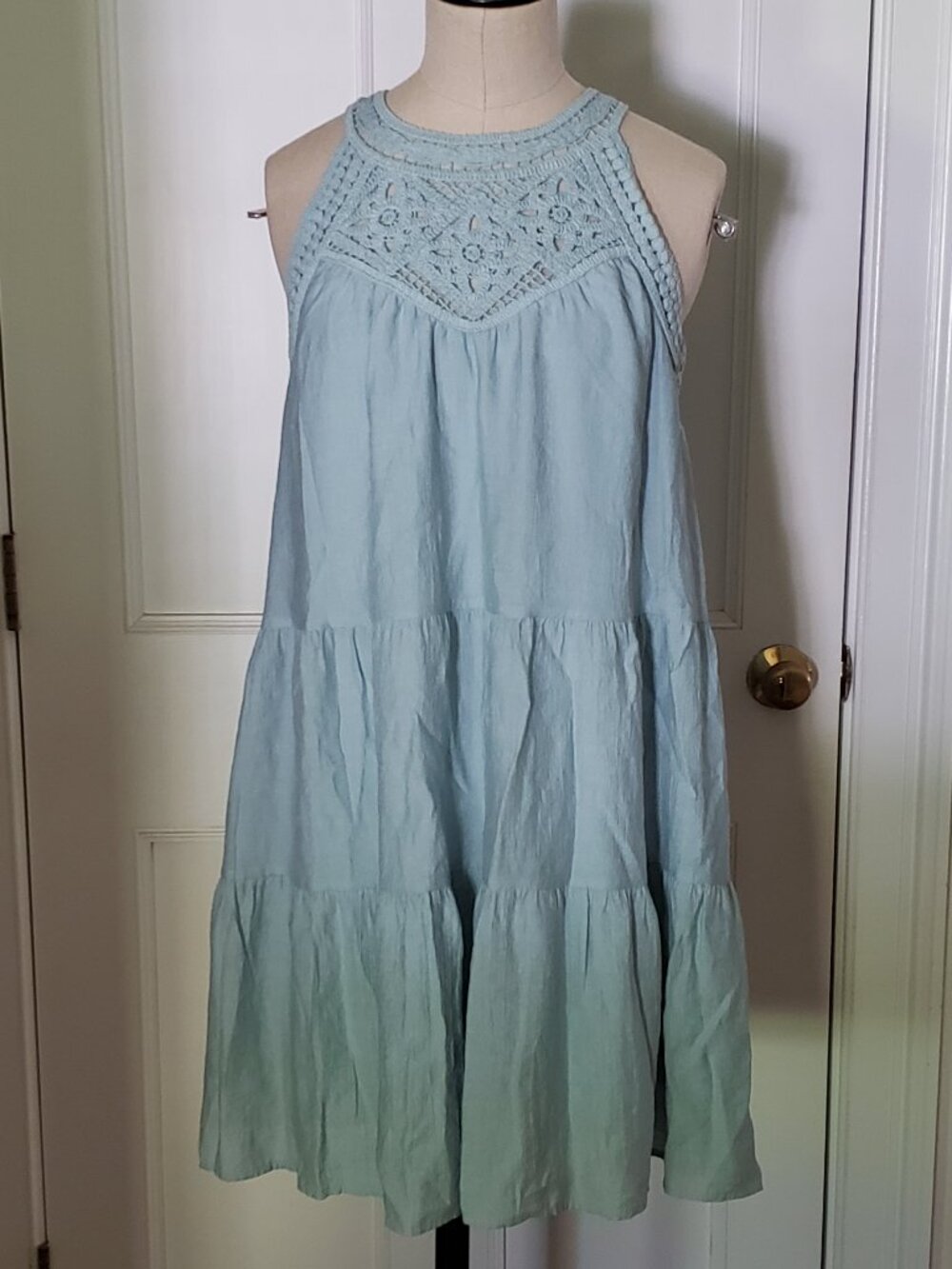 BTFBM mint green A-line tiered midi dress